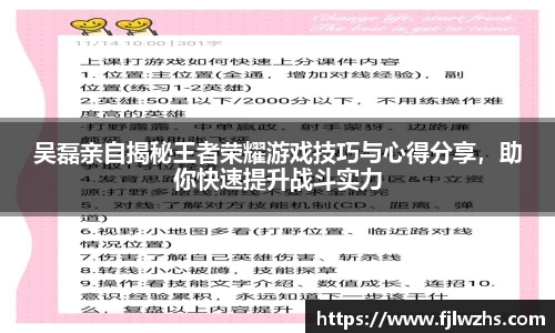 吴磊亲自揭秘王者荣耀游戏技巧与心得分享，助你快速提升战斗实力